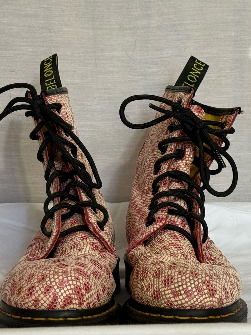 Belonce Pink Snakeskin Combat Boots Size 6.5
